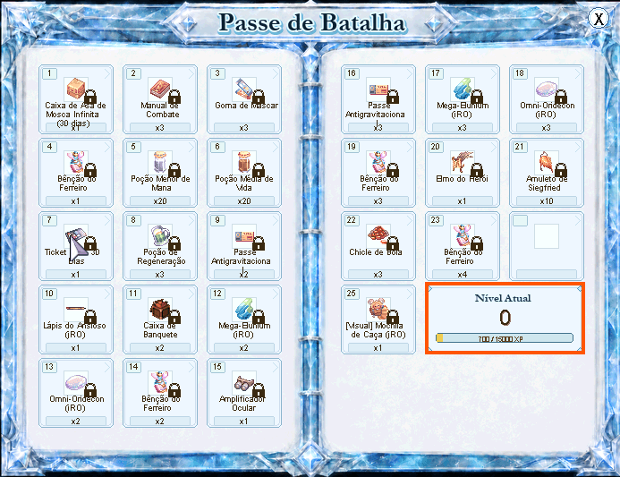 Janela do Passe de Batalha mostrando o XP acumulado no nível atual